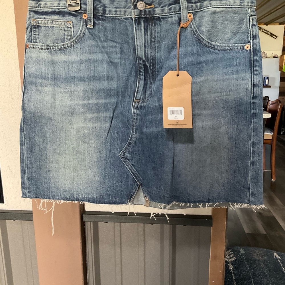 Lucky Brand Blue Washed Denim Mini Skirt with Frayed Hem